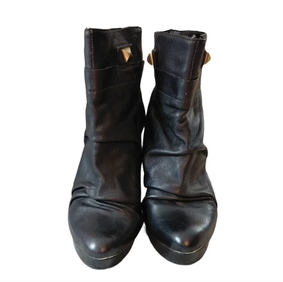 Shutz Black Leather Stilleto Ankle Boots Women's Black Heeled Booties Size 8 - Picture 3 of 9
